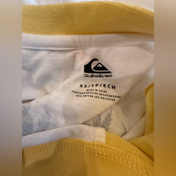 NWT. Quicksilver. Cropped Raglan Baseball Tee. Yellow & White. Size XS. - Picture 5 of 11